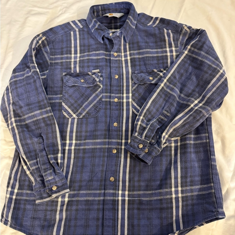 Vintage 80s 90s Union Made Carhartt Plaid Flannel Work Shirt Distressed Worn